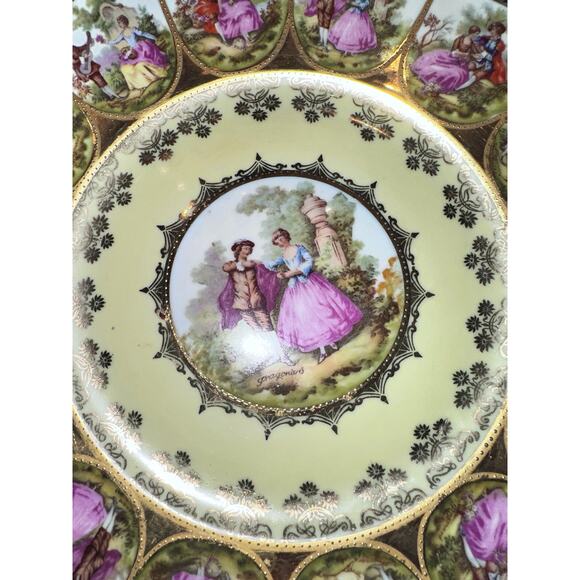 MIDCENTURY FRAGONARD LOVE STORY ALT WIEN STAMPED 5 PIECE PLATE SET 1945-1952 - Picture 8 of 13